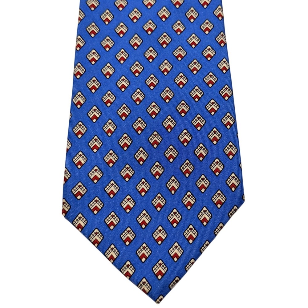 Polo Ralph Lauren Tie Sz‎ 4" Blue Red Geometric Diamond Silk Classic Necktie